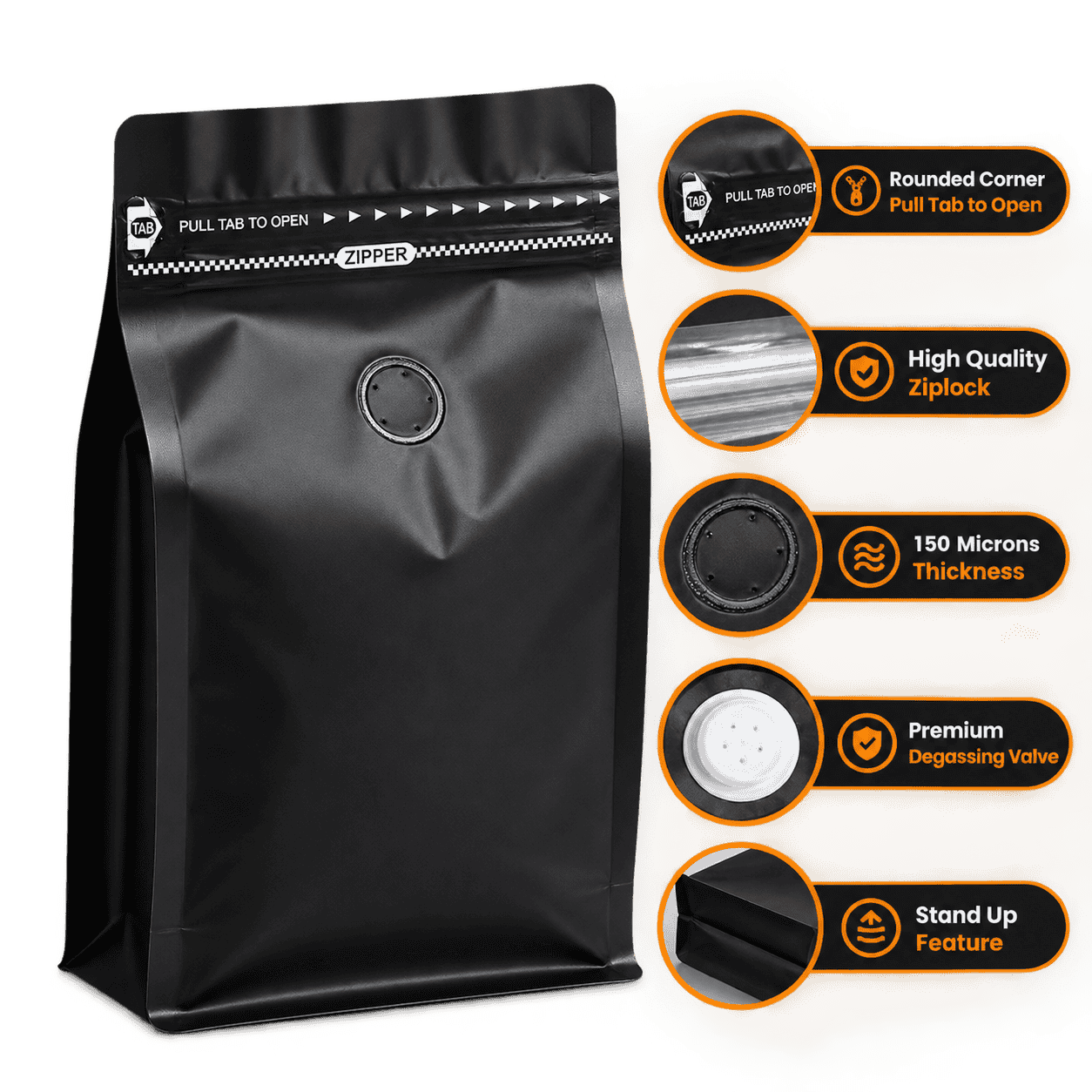 Coffee Bag - High Barrier Stand-Up with Side Zipper & Degassing Valve | Color: Black thumbnail