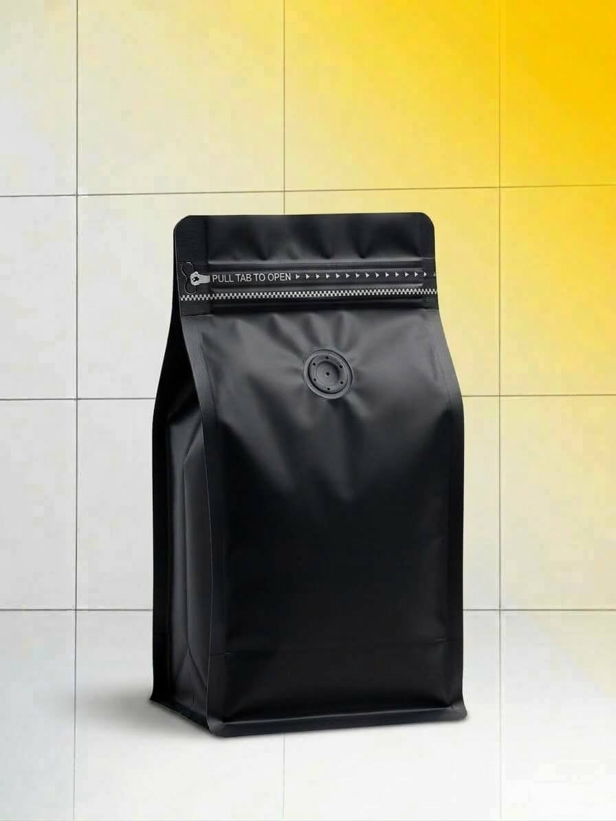 Coffee Bag - High Barrier Stand-Up with Side Zipper & Degassing Valve | Color: Black