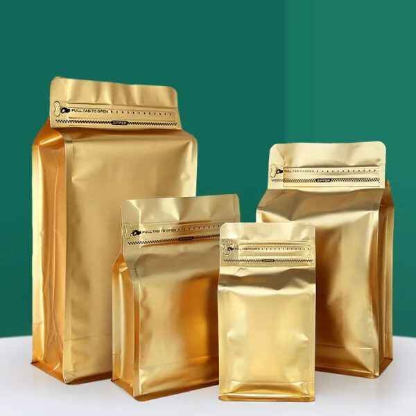 Coffee Bag - High Barrier Stand-Up with Side Zipper & Degassing Valve | Color: Golden thumbnail