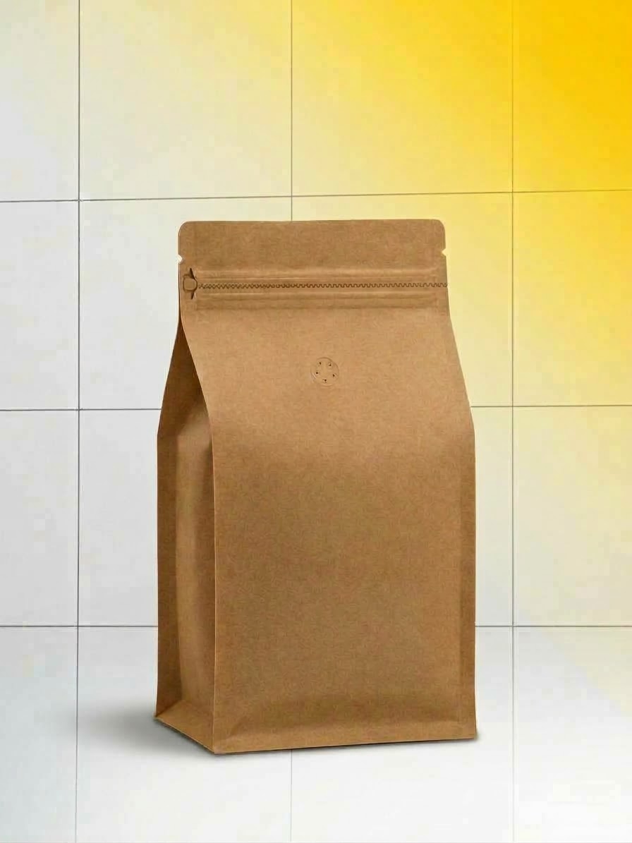 Coffee Bag - High Barrier Stand-Up with Side Zipper & Degassing Valve | Color: Kraft