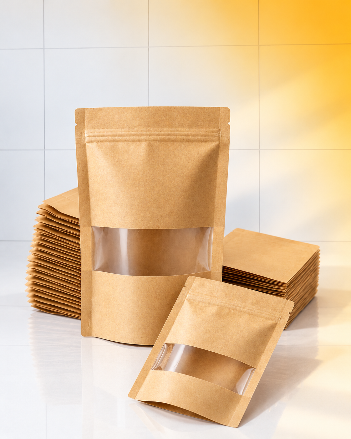 Kraft Paper Stand-Up Pouch with Zipper & Matt Window | 280mic, Food-Grade (Imported Quality)