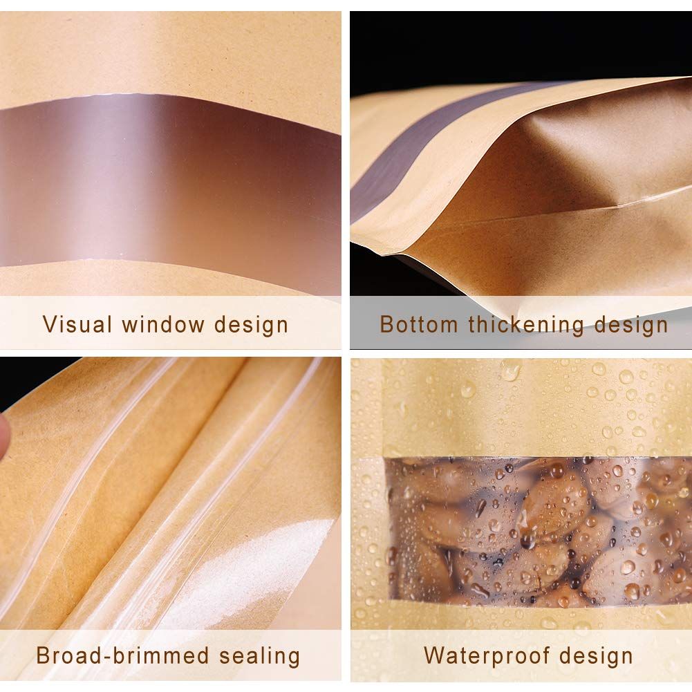 Kraft Paper Stand-Up Pouch with Zipper & Matt Window | 280mic, Food-Grade (Imported Quality) thumbnail